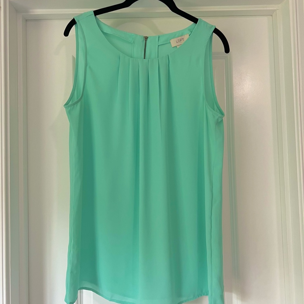 LOFT teal Sleeveless Pleated Blouse